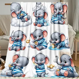 Cute Elephant Baby Play Pattern Flannel Blanket, Comfortable And Soft Flannel Blanket for Sofa, Bed, Car, Office, Four Seasons Universal Bedding Blanket, Suitable for Boys And Girls Birthday Gift, Valentine'S Day Gift, Thanksgiving Gift