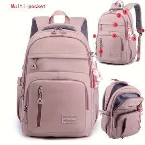 Large Capacity Durable Nylon Women's Shoulder Bag Versatile Casual Travel Computer Backpack with Thickened Strap and Spine Protection Schoolbag with Pendants