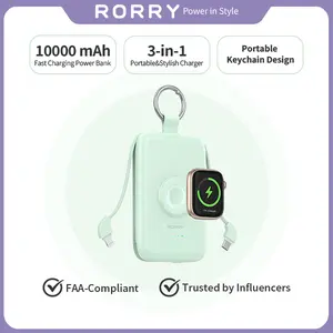 RORRY 10000mAh Power Bank 20W PD Fast Charging Portable Charger with Built-in Cables Compact Keychain Multifunctional Mobile Accessories for Apple watch iPhone 17-11 Smartphones & Devices Gift Idea