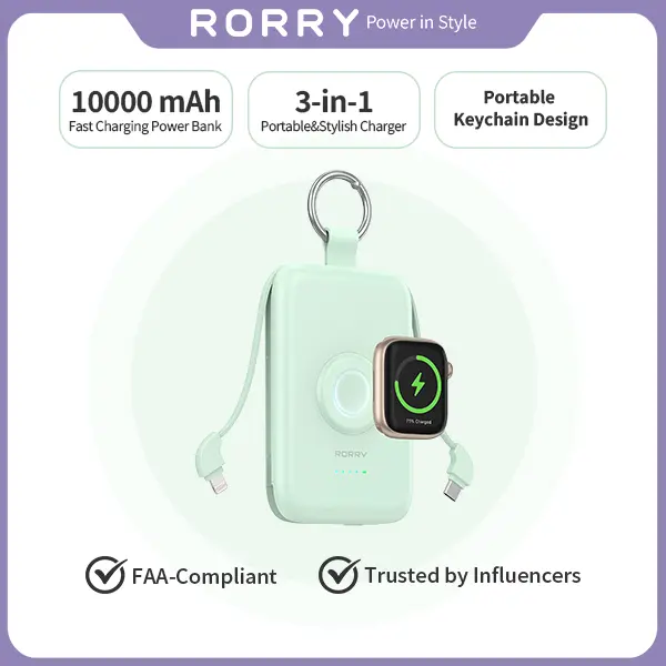 RORRY 10000mAh Power Bank 20W PD Fast Charging Portable Charger with Built-in Cables Compact Keychain Multifunctional Mobile Accessories for Apple watch iPhone 17-11 Smartphones & Devices Gift Idea,summerwins summerwins