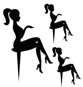 Sitting girl cake silhouette, girl silhouette, black cake topper, glamour girl, girl birthday decor, silhouette topper