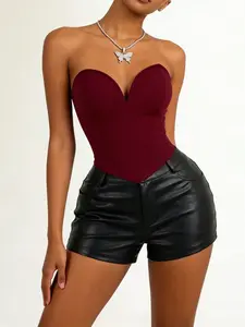 Women's Deep V Sweetheart Neckline Halter Top, Fitted, Sexy Style, Perfect for Party, Clubbing, Dating, Daily