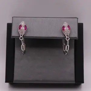 Sterling Silver Earrings - CZ Snake with Chain