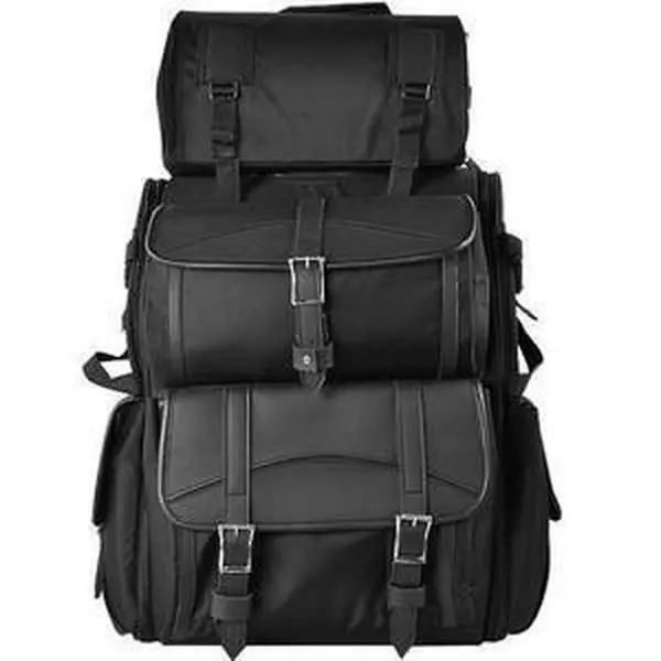 Vance VS34 Black Plain and Studded Large Heavy Duty Deluxe Motorcycle Luggage Travel Sissy Bar Bag