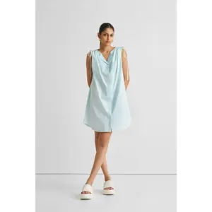 Shirt dress with Shoulder Tie Details in Summer Blue