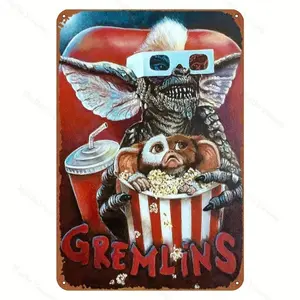 Retro Style Gremlins Poster, 8x12 Inch Tinplate Horror Movie Sign, Wall Decor for Cafe, Bar, Home Decor, Adds a Spooky Touch, Room