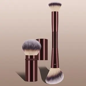 2pcs Multi-Purpose Makeup Brushes Set, 1pc Extendable Handle Brush And 1pc Dual-Ended Multipurpose Brush, Aluminum Ferrule, Premium Quality, Portable, Great Gift For Holidays, Travel Essentials