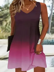 Spring Summer Gradient Printed Chic Fitted Suspender Dress, Sleeveless V Neck for Slimming Effect, Adjustable Shoulder Straps, Perfect for Daily Outings and Dates