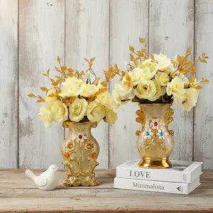 Set of 2 luxury vases featuring floral patterns and raw designs—retro gold vase suitable for weddings, home centerpieces, parties, or country-style decor—durable vase that can hold flowers or other plant decorations.