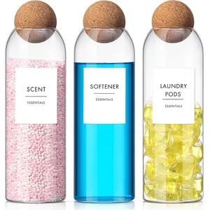 3 Pcs Laundry Detergent Dispenser with Cork Lids Liquid Detergent Containers 50.7 oz Powder for Scent Booster Powder Dryer Balls Beads