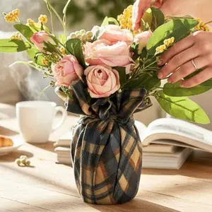 Cottage Plaid Glass Vase
