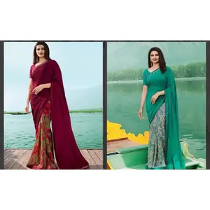 INDIAN LAUNCHING REGULAR BASE PRINTED SAREE & UNSTITCHED BLOUSE GREEN & MAROON