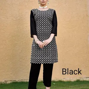 MOKSH INTERNATIONAL ROOHI GEORGETTE KURTI and PANT Summer Casual Wear 2pcs Sets in Black Fox Georgette with Inner Stitching for Comfort and Style - Soft, Suit