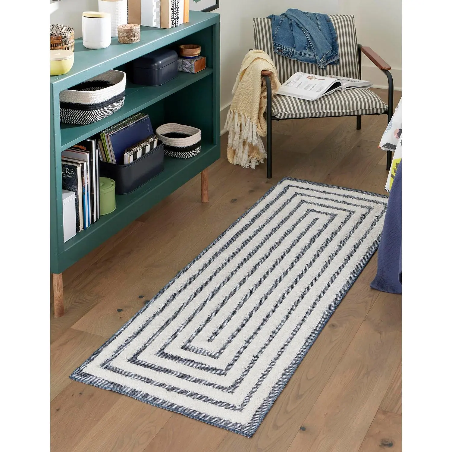 Sabrina Soto Casa Navy Blue Indoor Area Rug, Scandinavian Style Household Textile Carpet, Indoor Area Rugs