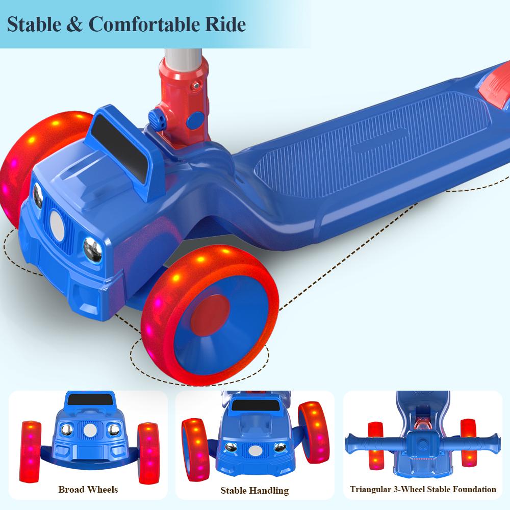 WINHOPE Car-Style Kids Scooter (3-8Y) | 4-Level Adjustable + 3-Second Fold | Colorful Light Wheels！