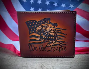 We The People Patriot Bifold - Premium Engraved Leather Wallet with Eagle and Flag Motif - Made in USA - Cow Hide Material - Organized Storage Design - American Craftsmanship