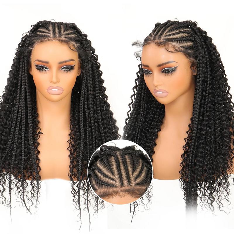 13X6 HD Lace Frontal Half Braided Curly Wigs Synthetic Half-Cornrows Half-Curly Wig with Baby Hair Pre Styled Braid Wigs 13X6 HD Lace Frontal Half Braided Curly Wigs Synthetic Half-Cornrows Half-Curly Wig with Baby Hair Pre Styled Braid Wigs