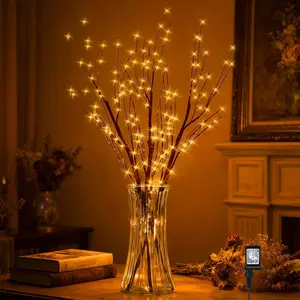 Lighted Brown Branches Lights Plug in with Timer 33IN 180 LED Lights, Twinkling Light Up Tree, DIY Flexible Willow Branches for Christmas Room Vase Decoration,Bedroom, Wedding, Party(Vase Excluded)