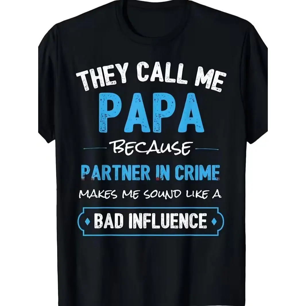 Funny Grandpa Papa Partner In Crime Dad T-ShirtMen's plus size same style for men and women 2025 summer short-sleeved printed T-shirt pure cotton