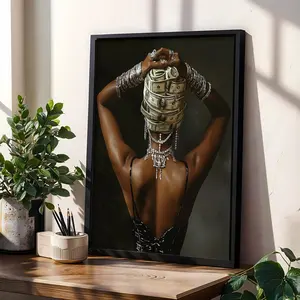 Luxury Fashion Wall Art, Glam Woman Portrait with Money Crown & Jewelry, Trendy Aesthetic Poster for Bedroom, Office or Modern Living Room Decor, Unframed