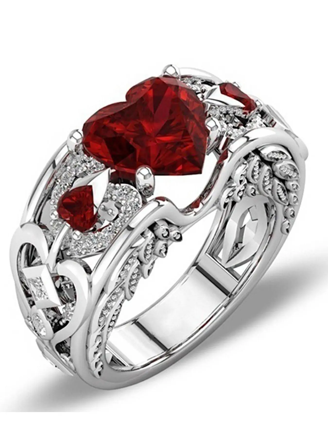 Eternal Heart Shaped Ring Set, New Ruby Rings for Women and Men, Celtic Dragon Rings, Couple Wedding Anniversary Engagement Promise Rings, Fashion Engagement Rings, Beautiful Rings, Jewelry Rings