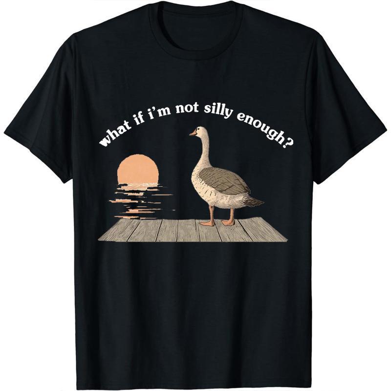 Men's 100% Cotton Short-Sleeve Round Neck T-Shirt - Funny Goose Meme "What If I'M Silly Enough" Bird Nerd Graphic, Sporty Sports Tops, Casual Streetwear Gift Idea, Shortsleeve