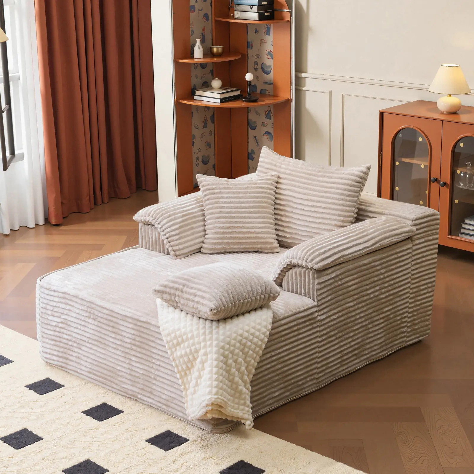 Oversized Chaise Lounge Indoor Sofa Bed Corduroy Upholstered Plush Lazy ...