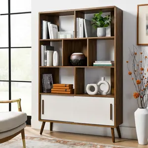 Transmit 45" Bookcase with Sliding Doors in Walnut Linen