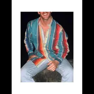 Western Cowboy Men's Shirts Blouses Striped Casual Button Down Long Sleeve Shirt Tops With pockets Versatile items,Basic formula for pairing jeans: versatile for all seasons without making mistakes,