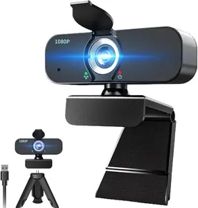 1080P HD Webcam with Microphone, USB Plug & Play, Auto Light Correction, Privacy Cover & Tripod – Wide Angle Camera for PC, Laptop, Zoom & Streaming