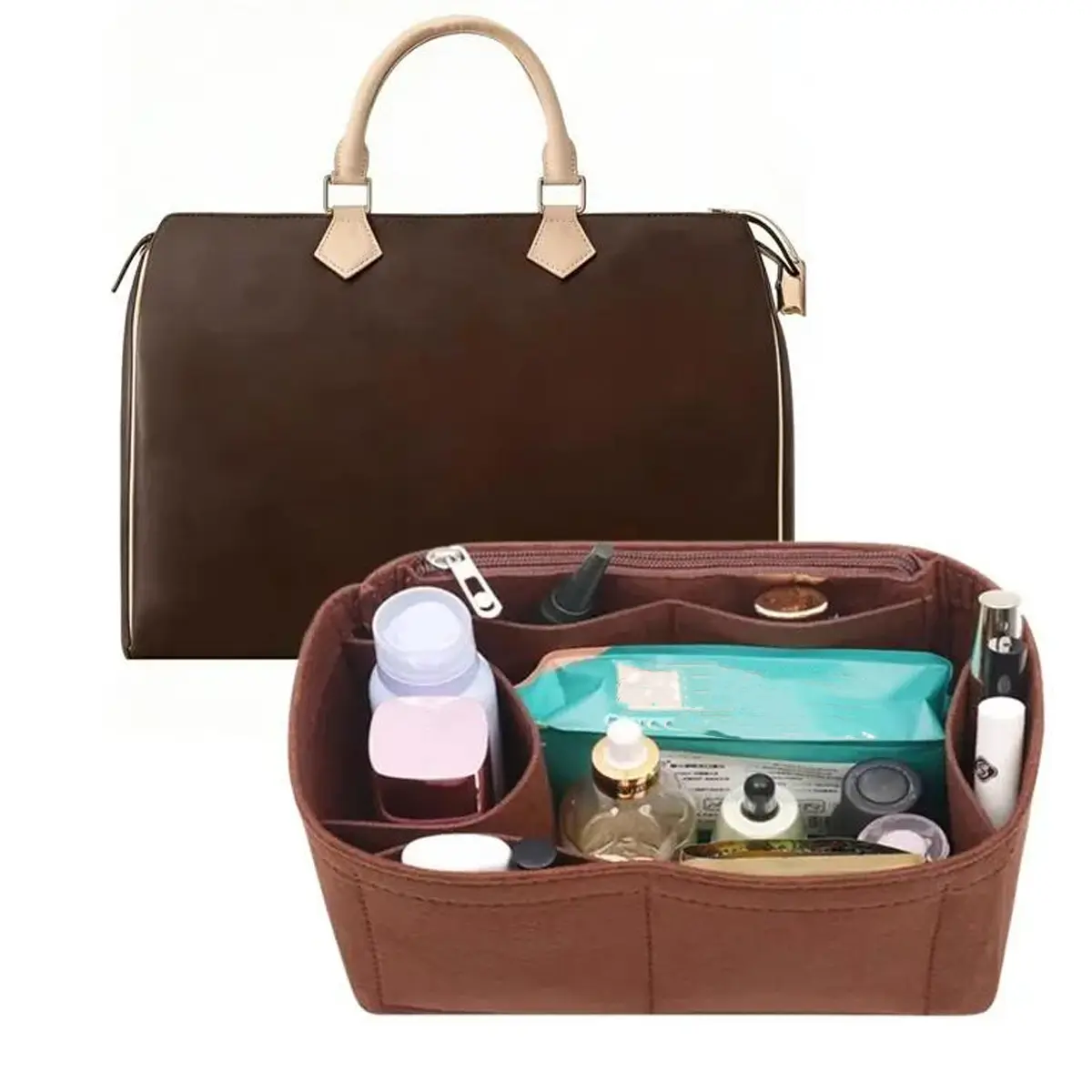 Felt Purse Inserts for Speedy 25-35, Handbag Inner Bag, Travel Organization Pouch, Makeup Travel Purse Storage Tote Bag, Bag Organizer Insert, Purse Organizer Insert for Luxury Handbag & Tote Bag, Prevent deformation ! !