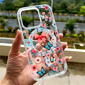 Butterfly Dance Pattern Magnetic Phone Case for iPhone 16 15 14 Pro Max 13 12 11 Plus Shockproof Anti-Scratch Durable PC Back Protective Cover