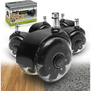 3" Dual Rollerblade Office Chair Wheels (Set of 5)   Rubber Caster Wheels for Chairs, Smooth & Safe Rolling   Flooring