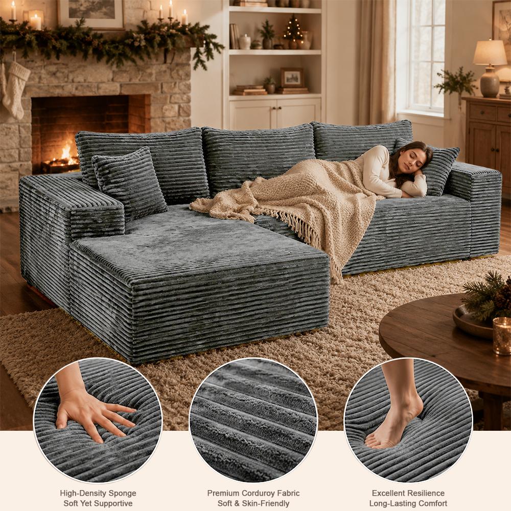DIGWAC 106" L-Shape Modular Sectional Couch with 49" Chaise Lounge, Upgraded Independent Pocket Spring Base, Soft Corduroy Sofas Upholstery, Memory Foam Padding, Multi-Position Recliner, 6 Colors for Living Room Furniture, L Shape Couch, Couch For Living DIGWAC 106" L-Shape Modular Sectional Couch with 49" Chaise Lounge, Upgraded Independent Pocket Spring Base, Soft Corduroy Sofas Upholstery, Memory Foam Padding, Multi-Position Recliner, 6 Colors for Living Room Furniture, L Shape Couch, Couch For Living