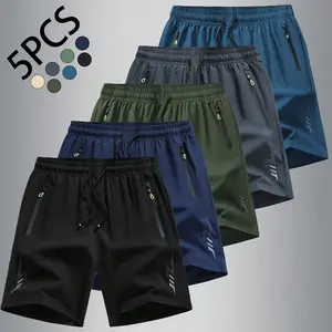 5-Pack Men’s Summer Ice Silk Shorts — Sports/Outdoor Running & Fitness Shorts, Knee-Length, Loose Fit for Hiking & Cycling