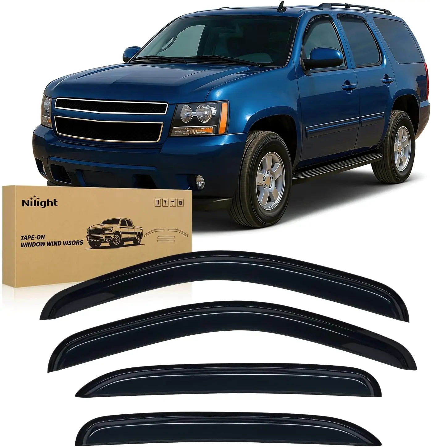 Nilight Side Window Visors - 4PCS Out-Channel Vent Wind Deflectors, Rain Guards with Modified Acrylic Heat Mounting, Fog Prevention Car Exterior Accessories for Chevy Tahoe, GMC Yukon 2007-2014