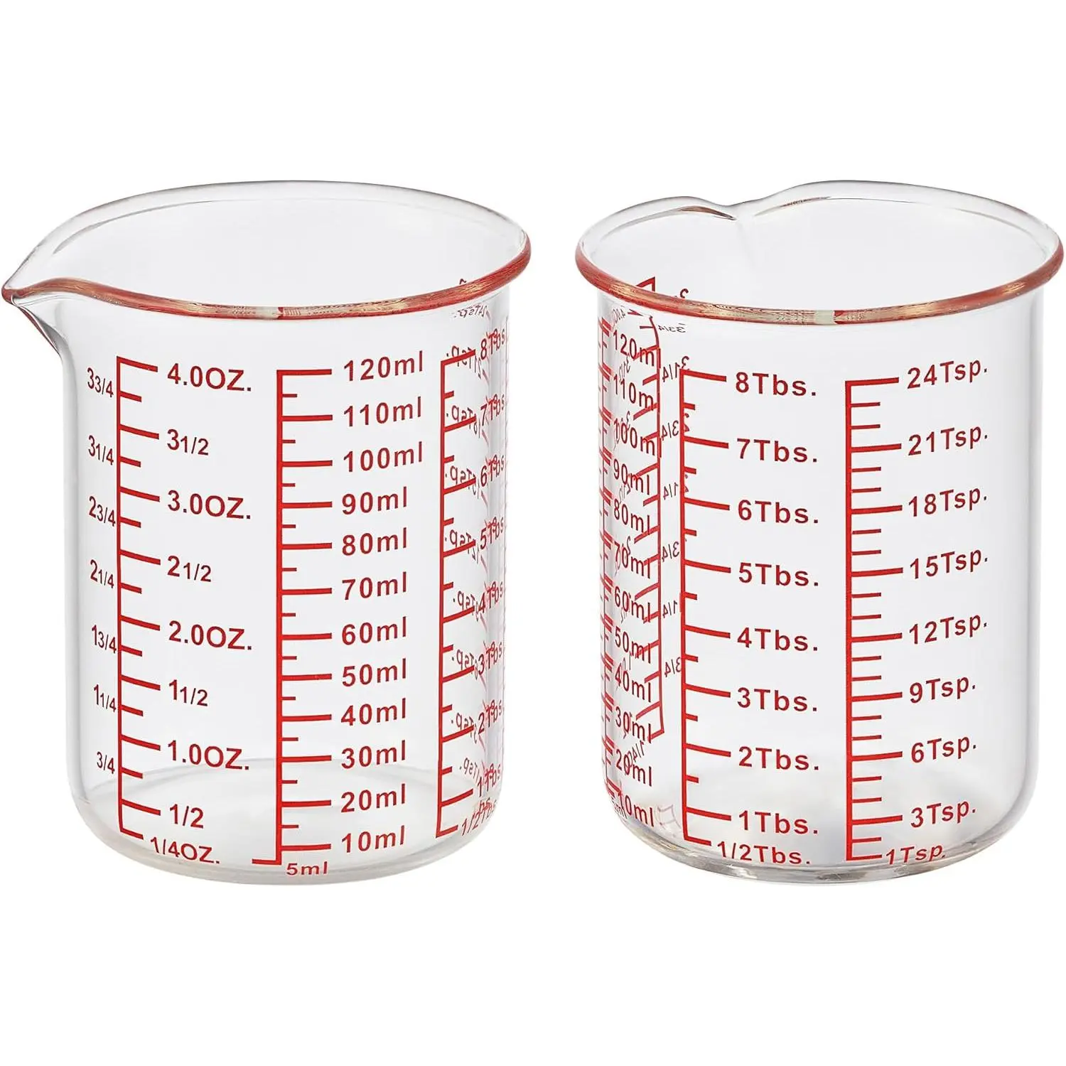 High Borosilicate Glass Measuring Cup-V-Shaped Spout,Glass Measuring Beaker for Kitchen or Restaurant, Easy to Read, 120 ML (4 Oz)-Pack of 2