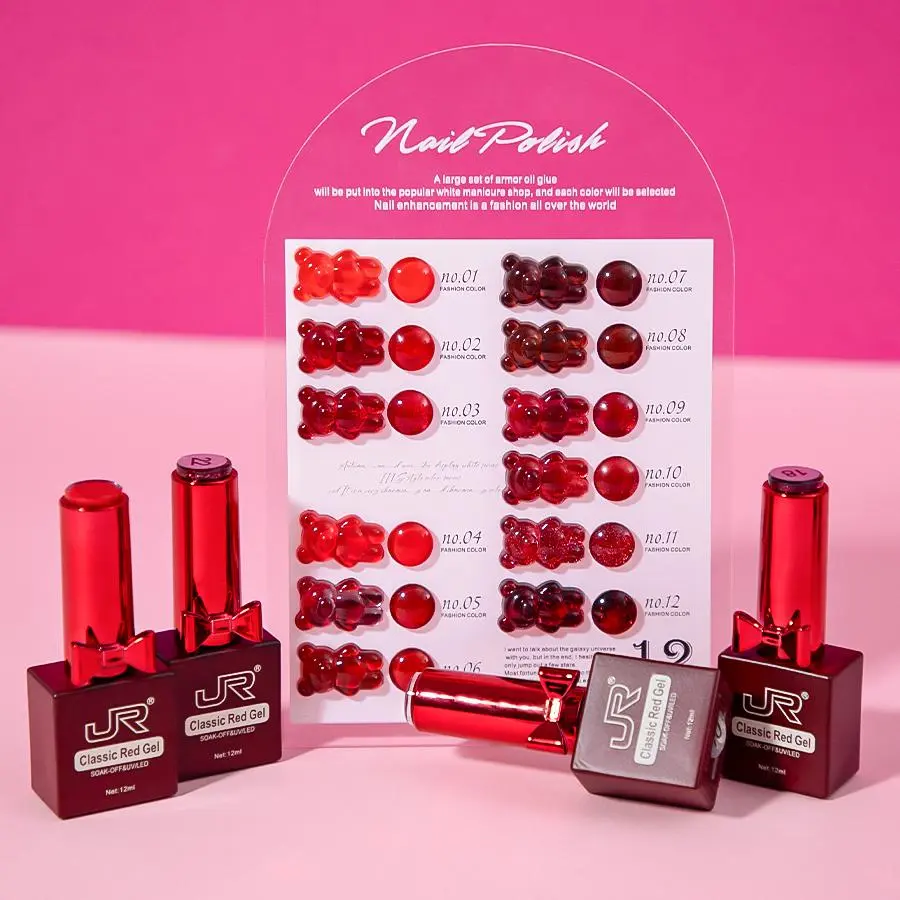 JR Gel Polish 12PCS Cat Eye Gel Nail Polish Kit, HEMA-Free 12ml Gel Set, Cherry Red Shades, Long-Lasting High Shine, Glossy & Matte Top Coat Included, Gift for Women summer beach