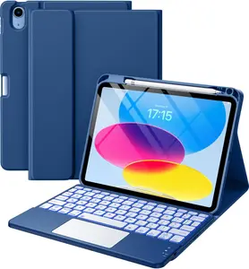 Compatible for iPad 11th 10th Generation Case with Keyboard, Folio Cover with Pencil Holder, Multi-Touch Trackpad, 7 Color Backlit, Detachable Keyboard for iPad (A16) 11th/10th Gen (Navy Blue)