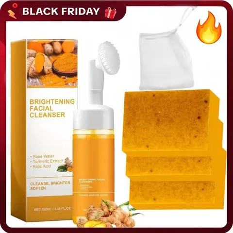 BLUBULU Turmeric Skincare Multi-Pack - 1*Soap+1*Mousse, Alcohol-Free Gentle Facial Cleanser, Daily Foaming Face Wash with Lemon Extract for Adults' All Skin Types Facial Cleansing