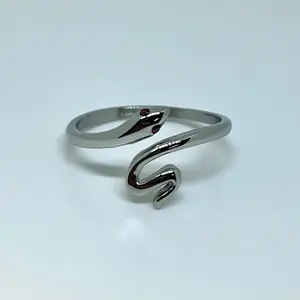 Dainty Stainless Steel Garden Snake Ring with Red CZ Gem Eyes Rings