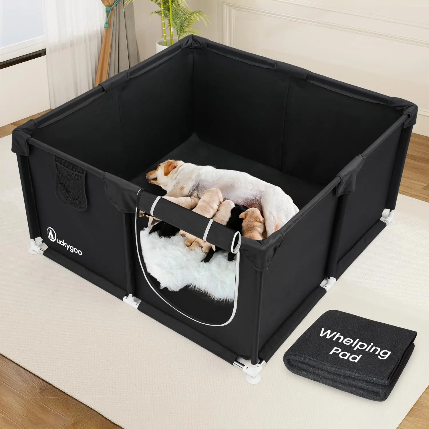 Whelping Box for Dogs and Puppies, 50" L*50" W*25" H Pet Playpen | Pet Whelping Box Playpen Overall 600D Oxford Fabric with Absorbent Whelping Pad, Dog Birthing Box for Small Medium Large Dogs