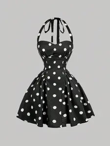 Women's Polka Dot Bandeau Maxi Dress, Strapless Long Dress, Elegant Summer Party Dress