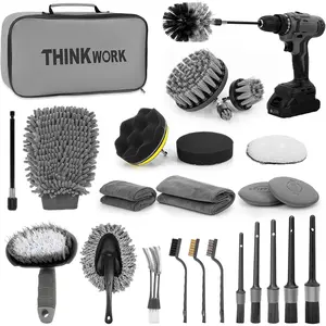 Car Detailing Kit, Car Detailing Brush Set, Car Cleaning Drill Brush Kit with Extension Pole, Professional Auto Detailing Supplies for Automobile Interior Exterior Wheels