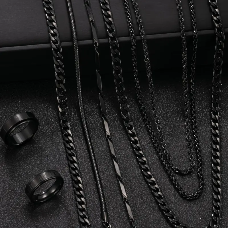 Men's Cuban Link Necklace & Ring Set, Stainless Steel Material, Hip-Hop Street Style Accessory for All Seasons, Cuban Link Chain, Ideal Gift for Boyfriend and Friends, Fashion Cool Accessories