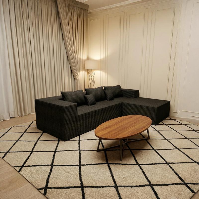 Extra-large L-shaped sofa with chaise lounge, minimalist design with a compact frame, no assembly required, modular cloud-style sectional sofa, 105 inches, suitable for living room and bedroom (Black)