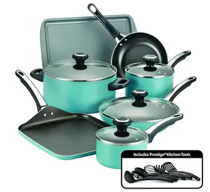 Farberware High Performance Nonstick Cookware Pots and Pans Set Dishwasher Safe, 17 Piece, Aqua