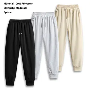 3-piece Men's solid color  casual jogger pants with drawstring waist and pocket design, suitable for all-season daily wear, sporty style, casual and fashionable, comfortable and versatile.