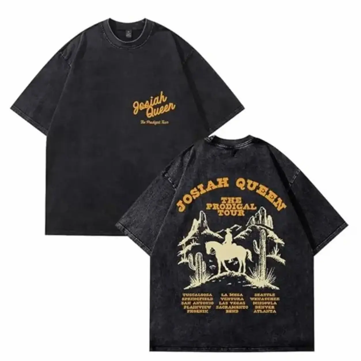 Vintage Wash Tee, Josiah Queen The Prodigal Tour Mineral Wash T-Shirt, Women Men Short Sleeve Casual Crewneck Tee C0J