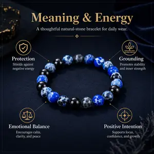 Blue Fire Agate Bracelet for Protection & Focus - Handmade Healing Crystal Bracelet for Clarity, Memory, Grounding Energy, Student Gift for Her Him, Daily Wear Meditation Jewelry